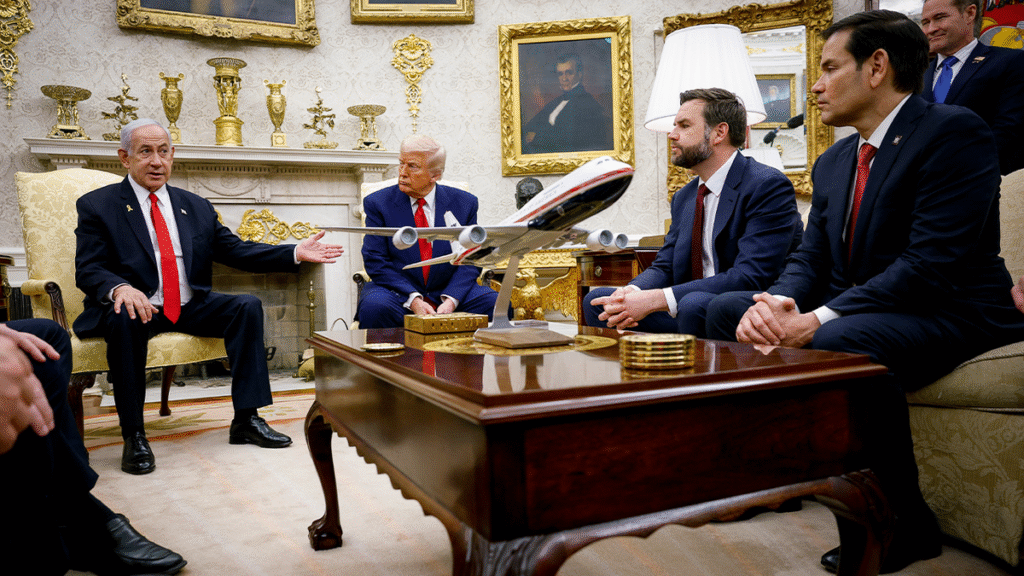 Trump escalates rhetoric against Hamas during a press event at the White House