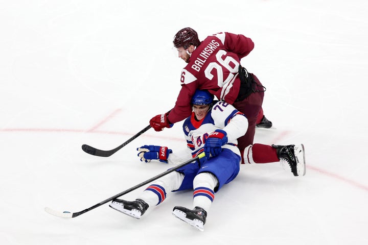 US ice hockey shrugs off early Olympic drama to dominate Latvia